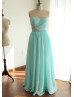 Blue Strapless Ruching Chiffon Beaded Long Prom Dress